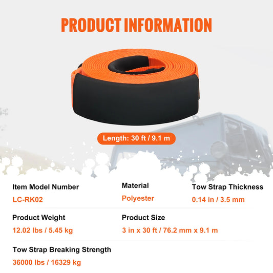 SucceBuy Heavy Duty Polyester Vehicle Recovery Tow Strap Kit