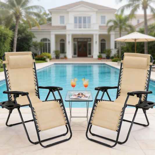 JHK Zero Gravity Recliner Chair Set Folding Outdoor Lounge Furniture