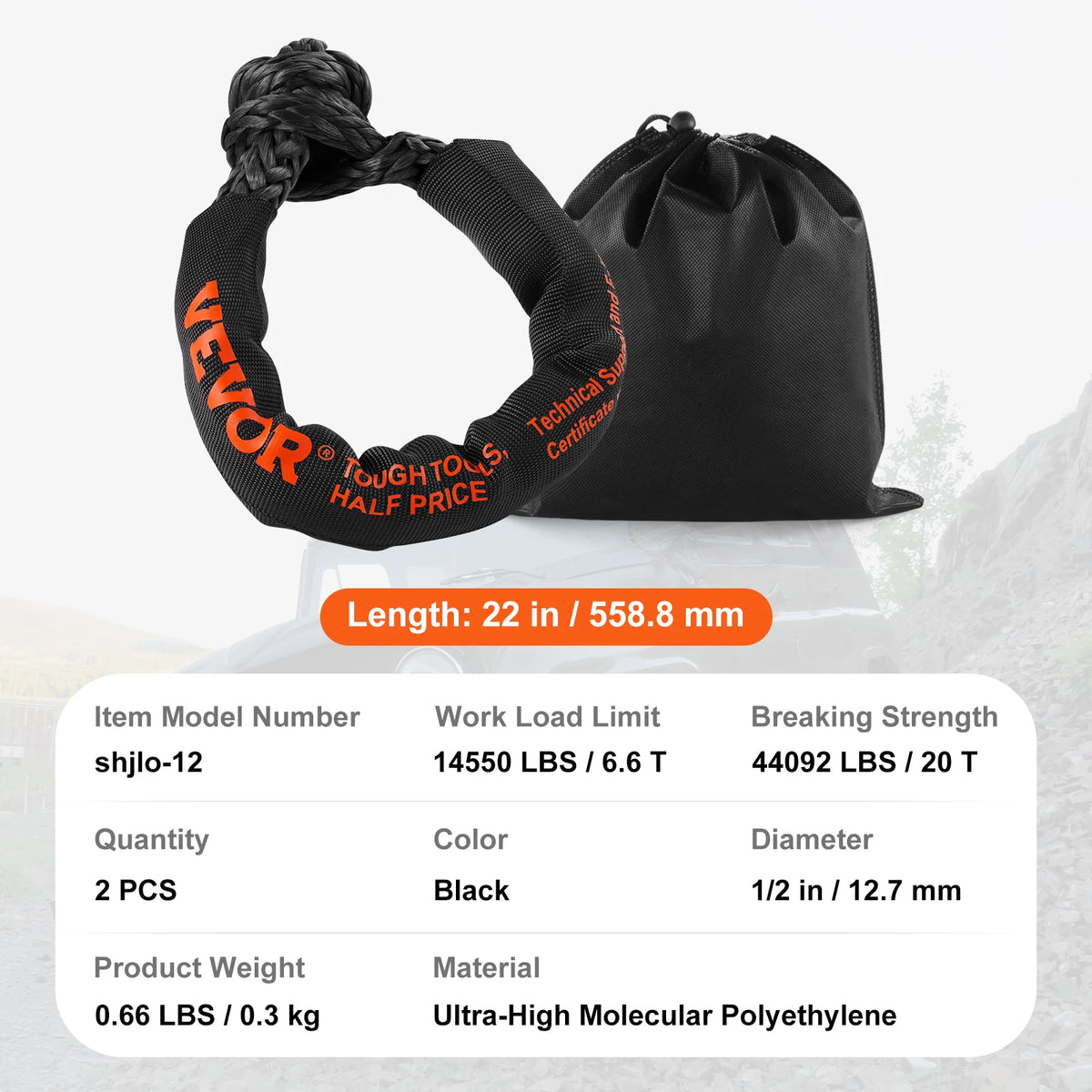 Synthetic Soft Shackle Tow Rope With Protective Sleeve for Offroad Recovery