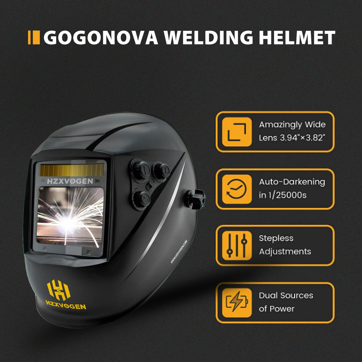 HXZVOGEN Auto Darkening Welding Helmet Solar Powered True Color Lens