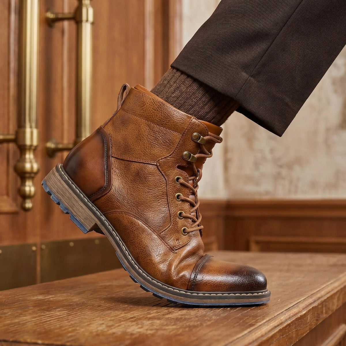 Men Retro Leather Ankle Boots With Zipper And Comfort Fit
