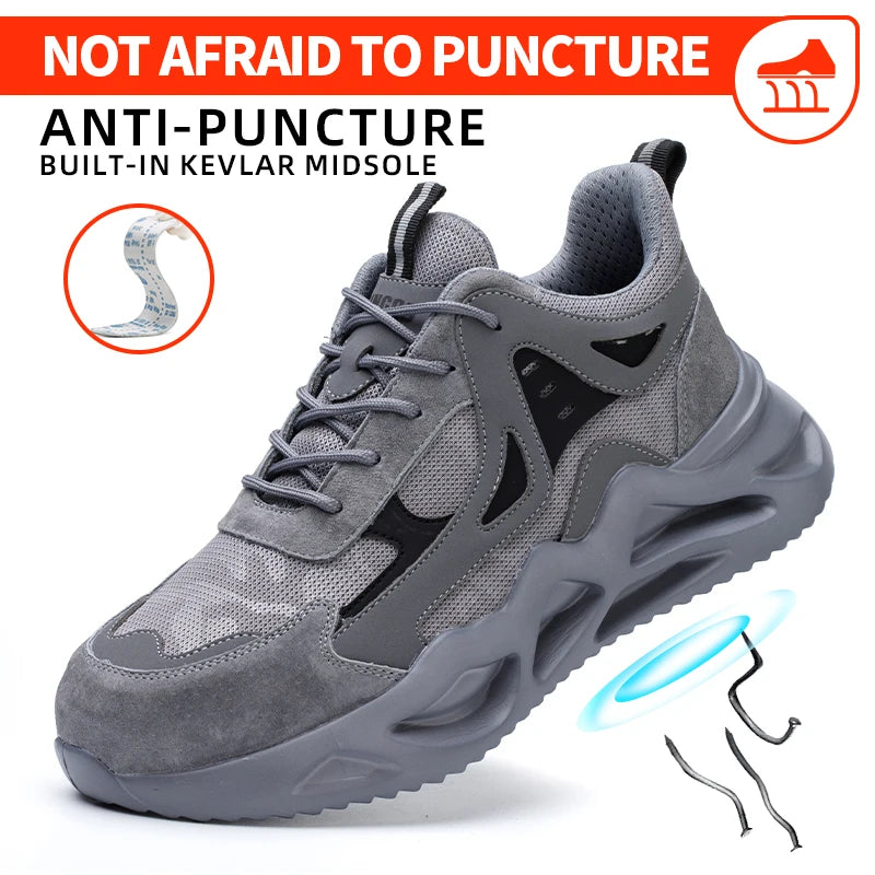 Men Lightweight Steel Toe Safety Shoes Breathable Non Slip Boots