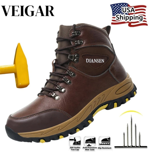 Veigar Waterproof Leather Work Safety Boots For Men Puncture Proof