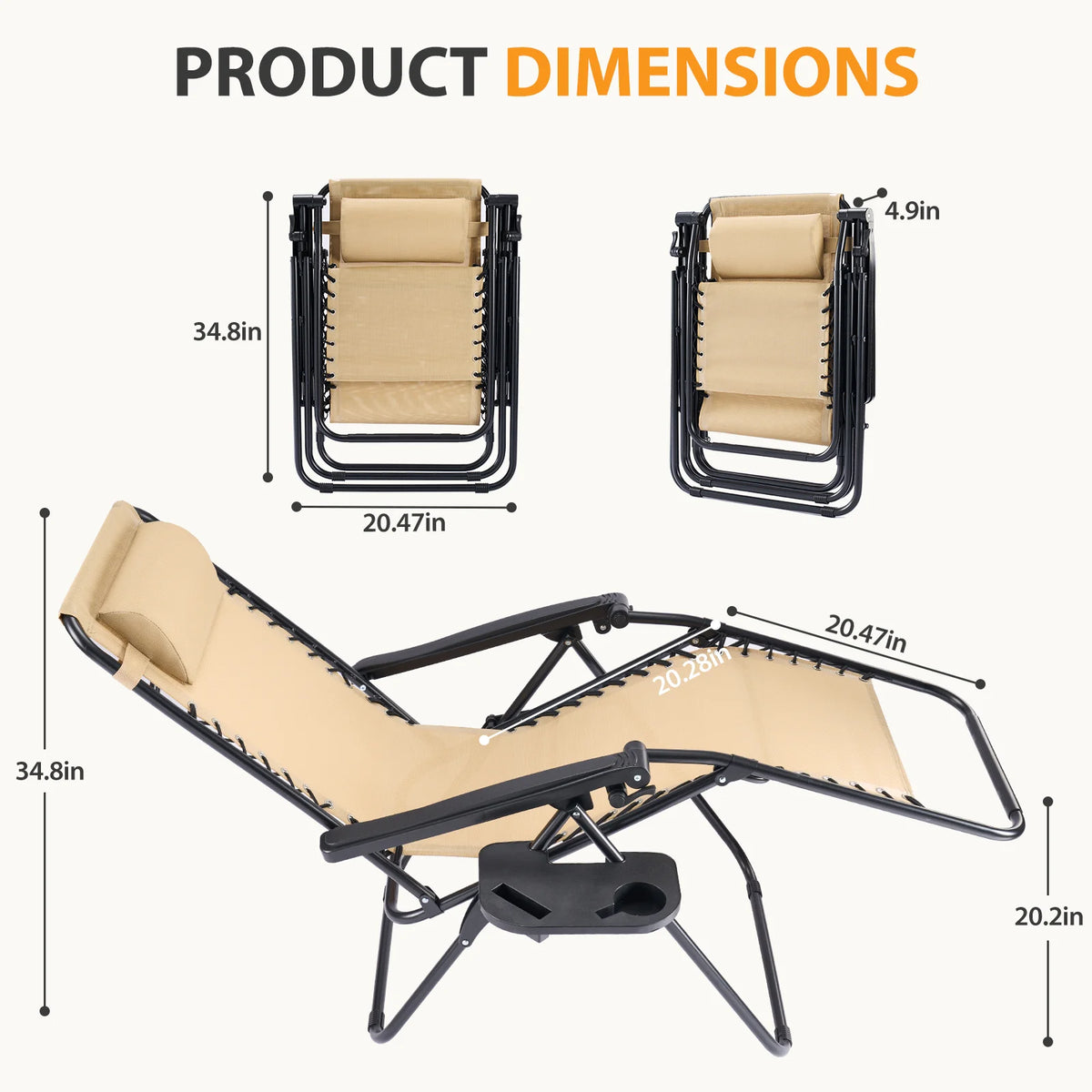 JHK Zero Gravity Recliner Chair Set Folding Outdoor Lounge Furniture