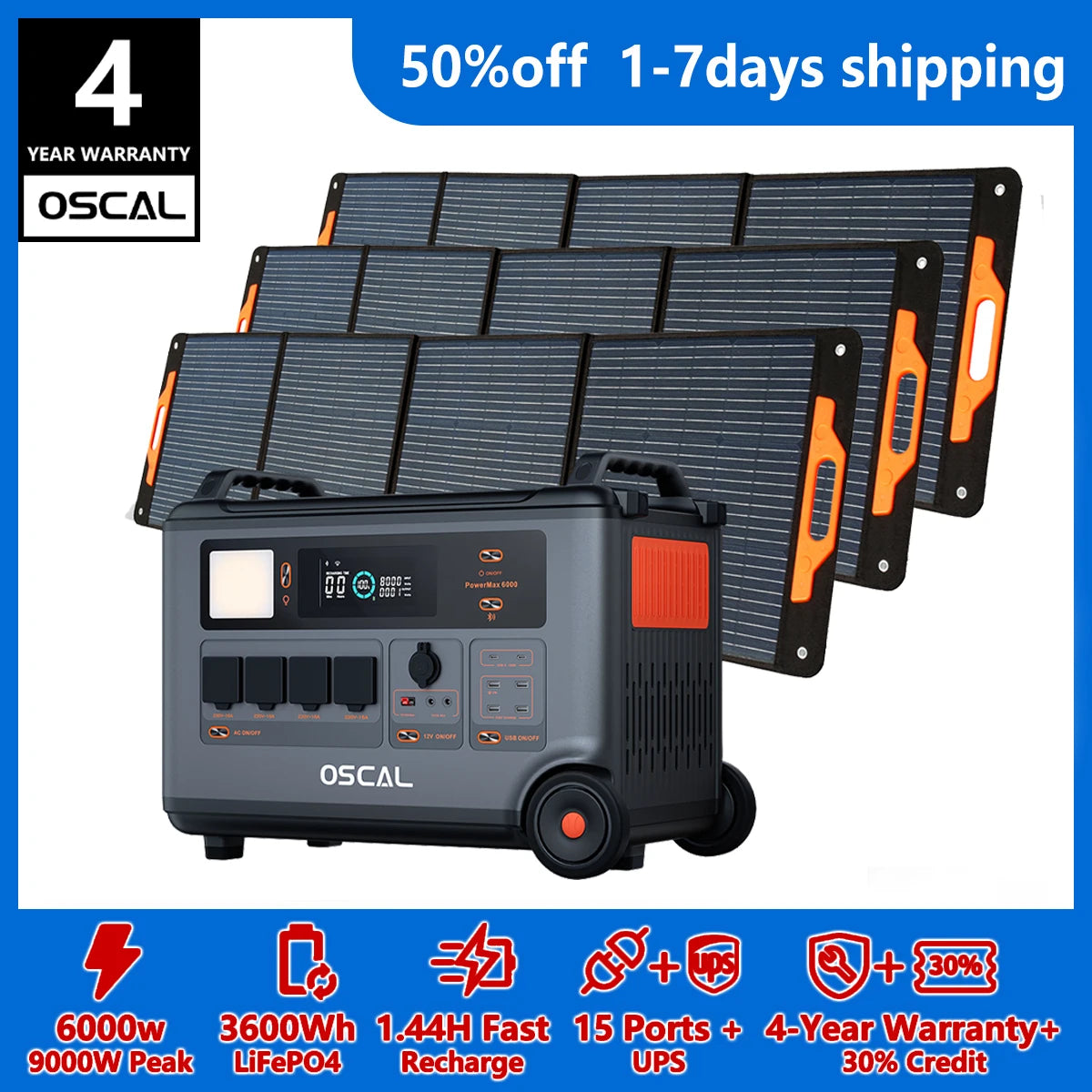 Oscal Powermax 6000 Lifepo4 Home Portable Power Station Solar Generator