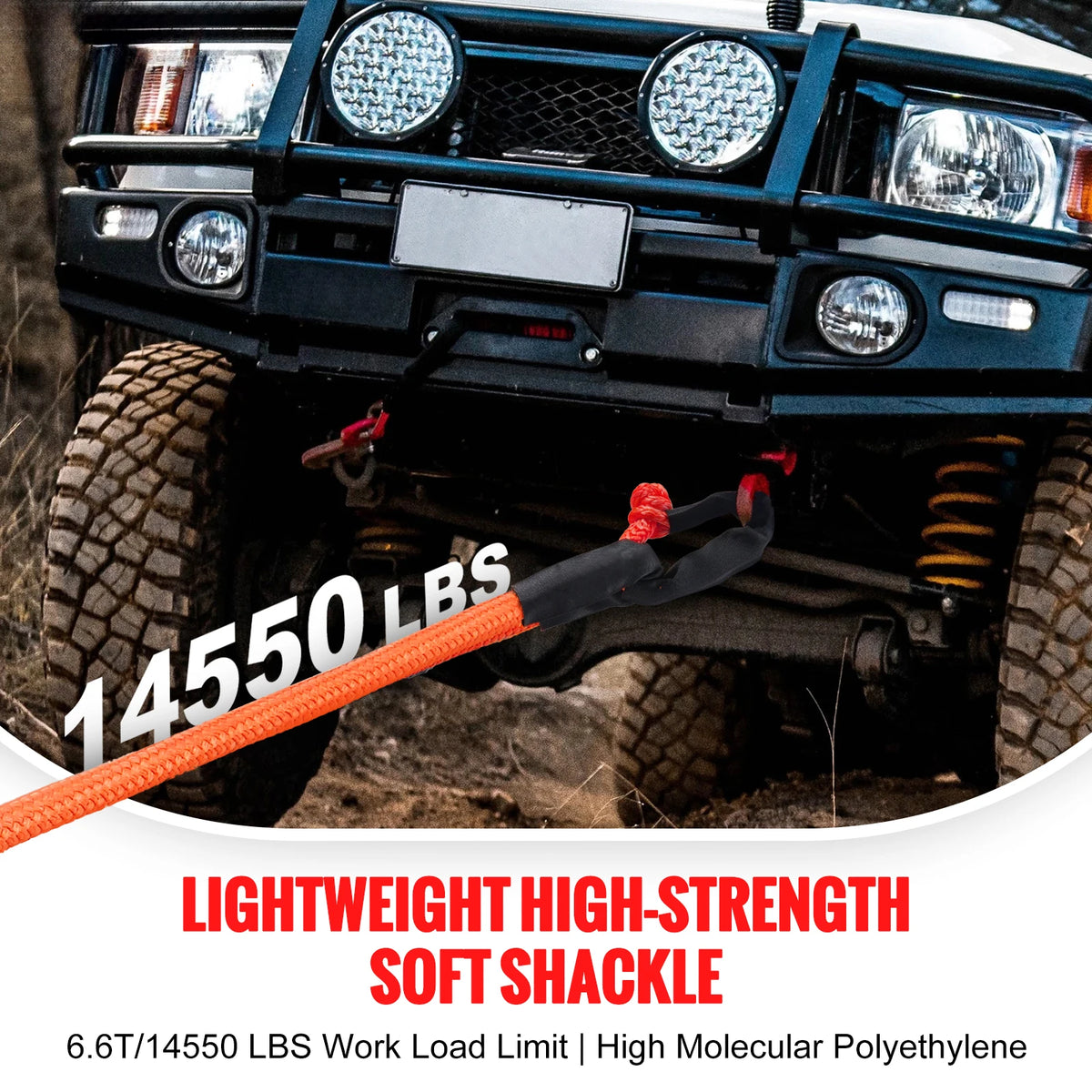 Synthetic Soft Shackle Tow Rope With Protective Sleeve for Offroad Recovery