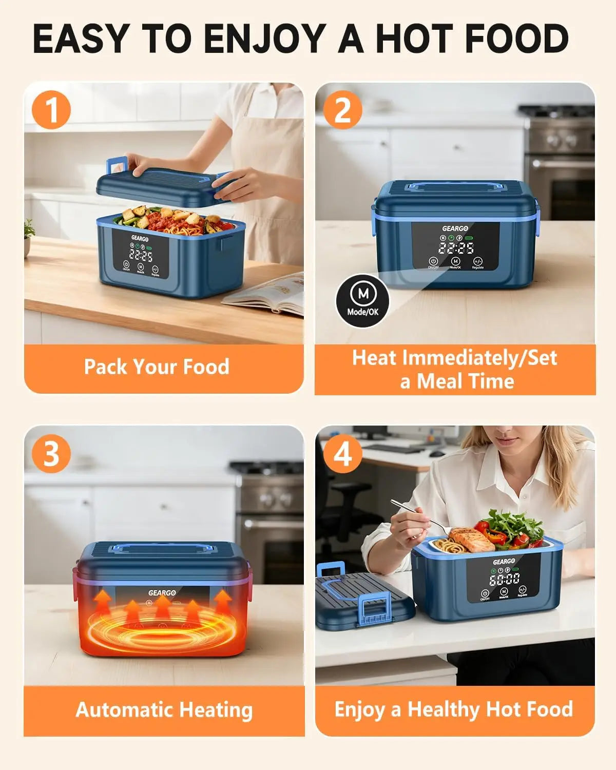 Cordless Electric Heated Lunch Box With Ice Crystal Cooling