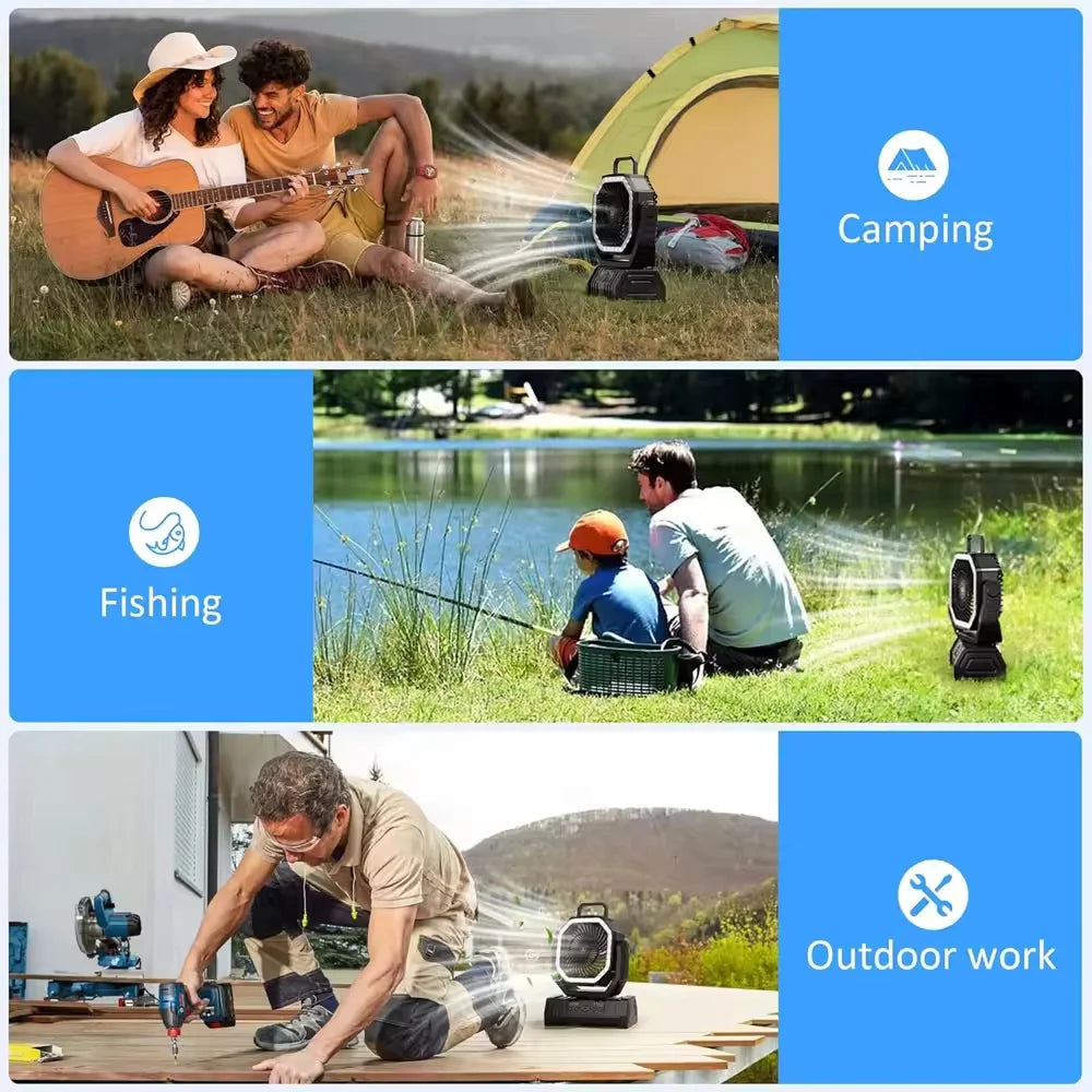 Portable Camping Fan With Led Light Remote Control Power Bank