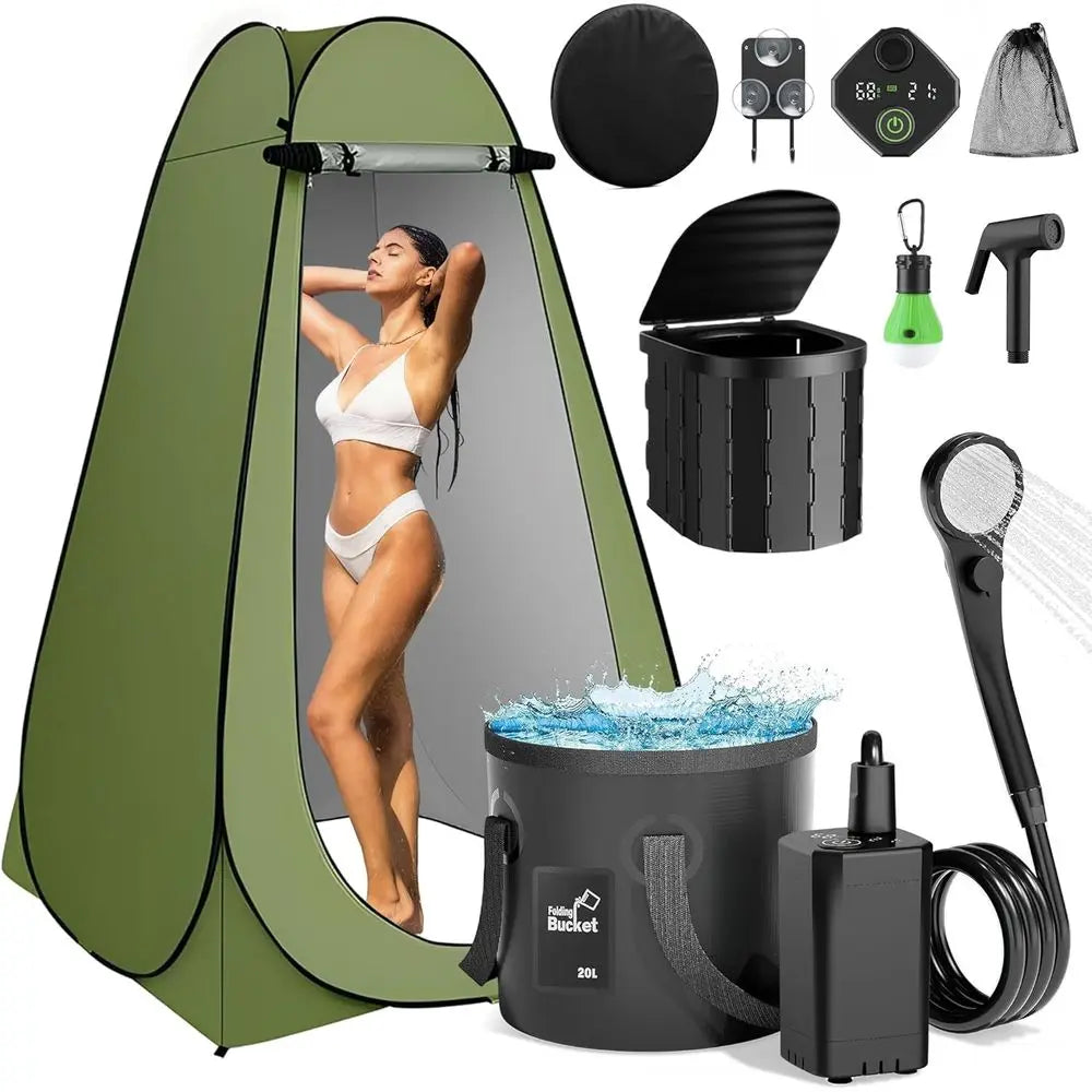 Portable Camping Shower Privacy Tent Kit With LED Light