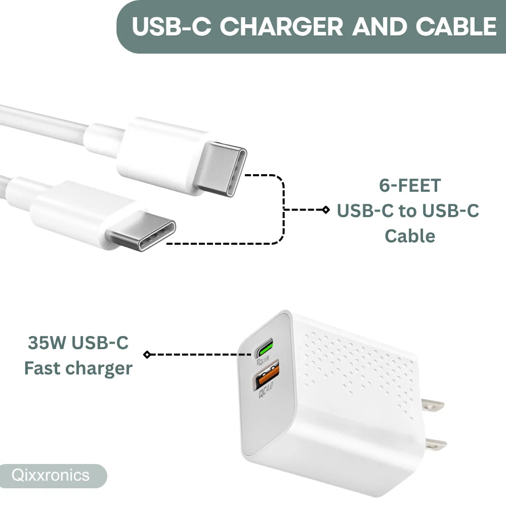 Qixxronics 35W USB C Fast Charger With Charging Cable