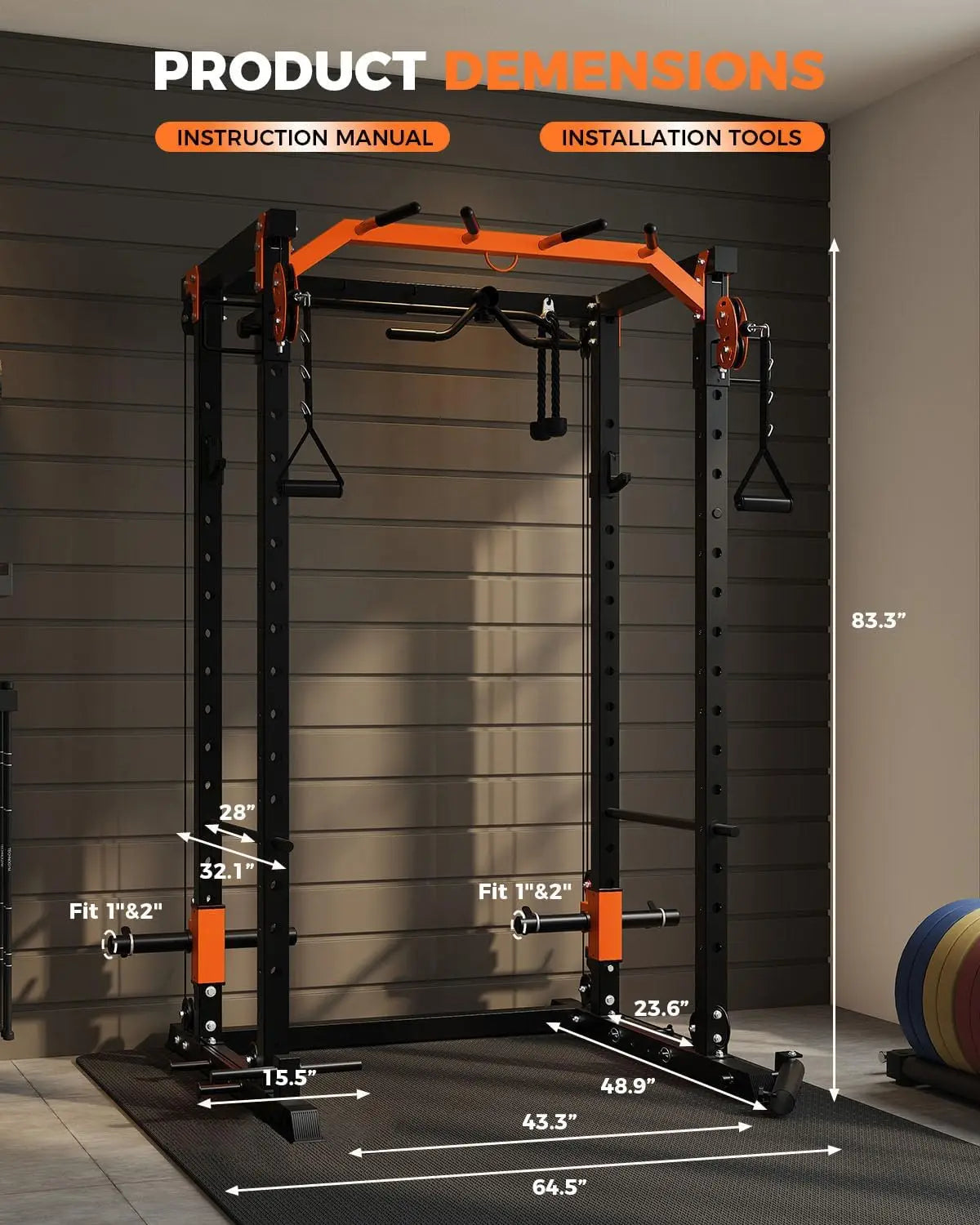 TACLEEKII Power Rack With Cable Crossover And Lat Pulldown System