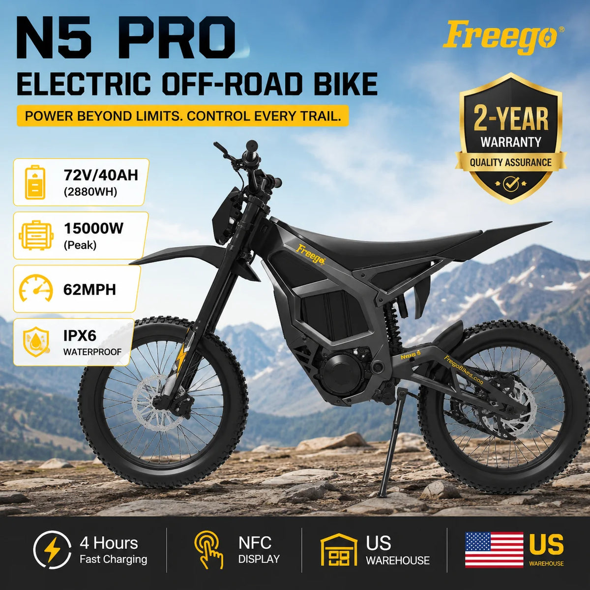 Freego N5 Pro Powerful Electric Dirt Bike Motorcycle