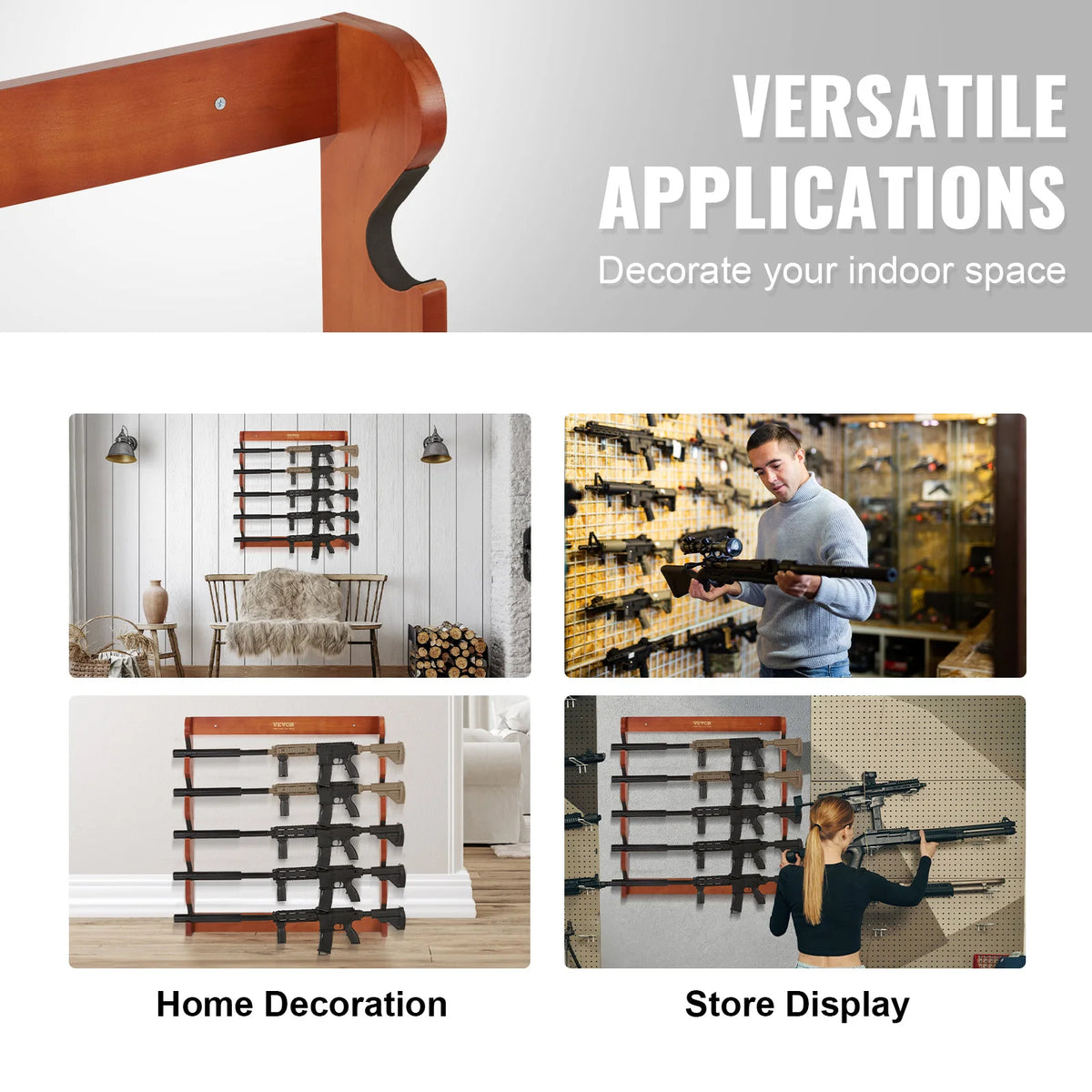 SucceBuy Wall Mounted Wooden Rifle And Shotgun Display Rack