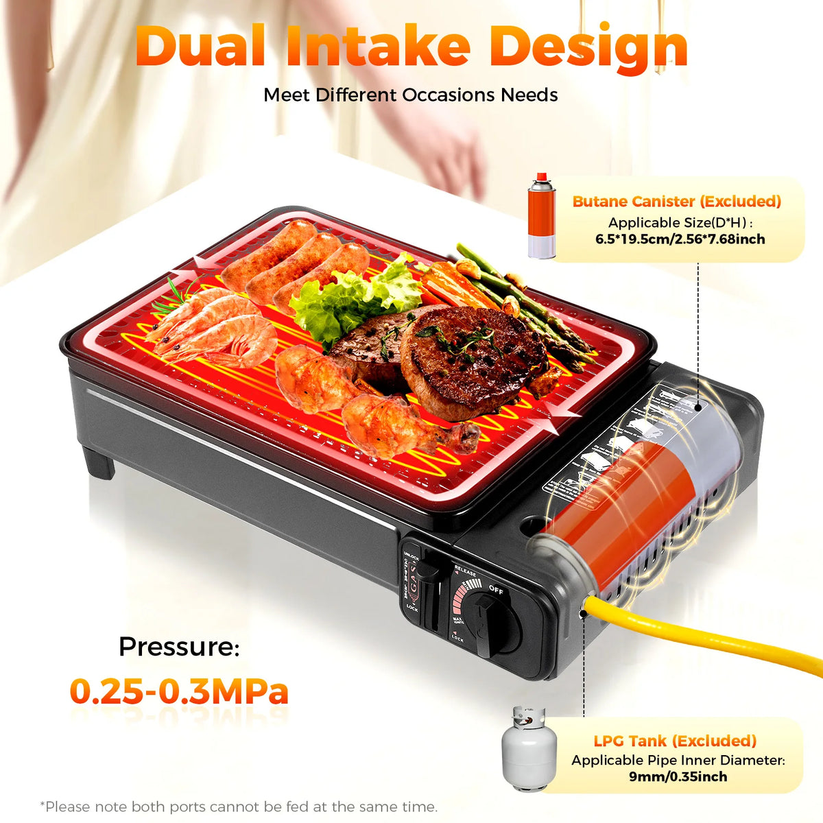 Portable Butane Camping Grill With Adjustable Flame And Baking Sheet
