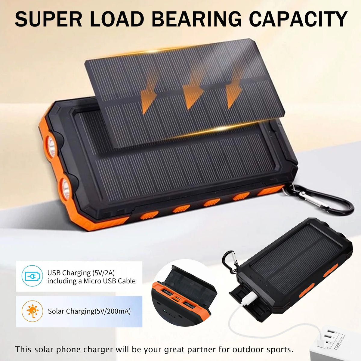 Portable Waterproof Solar Power Bank With Dual USB Ports