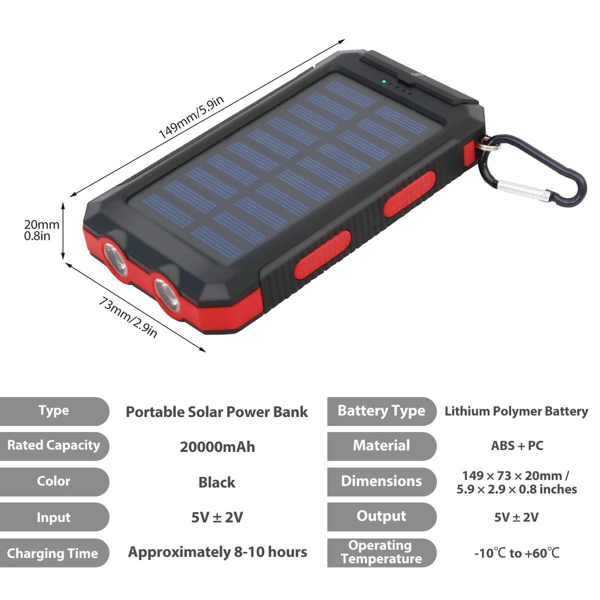 Portable Waterproof Solar Power Bank With Dual USB Ports