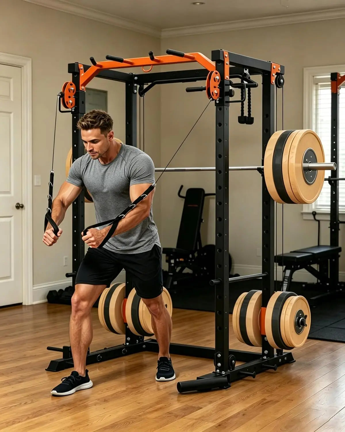 TACLEEKII Power Rack With Cable Crossover And Lat Pulldown System