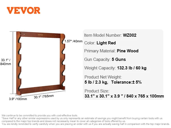 SucceBuy Wall Mounted Wooden Rifle And Shotgun Display Rack