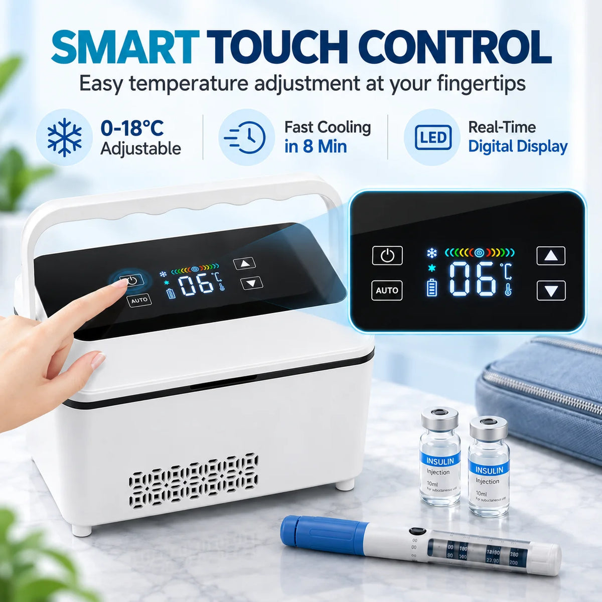 Portable Insulin Cooler With Adjustable Temperature For Travel And Home