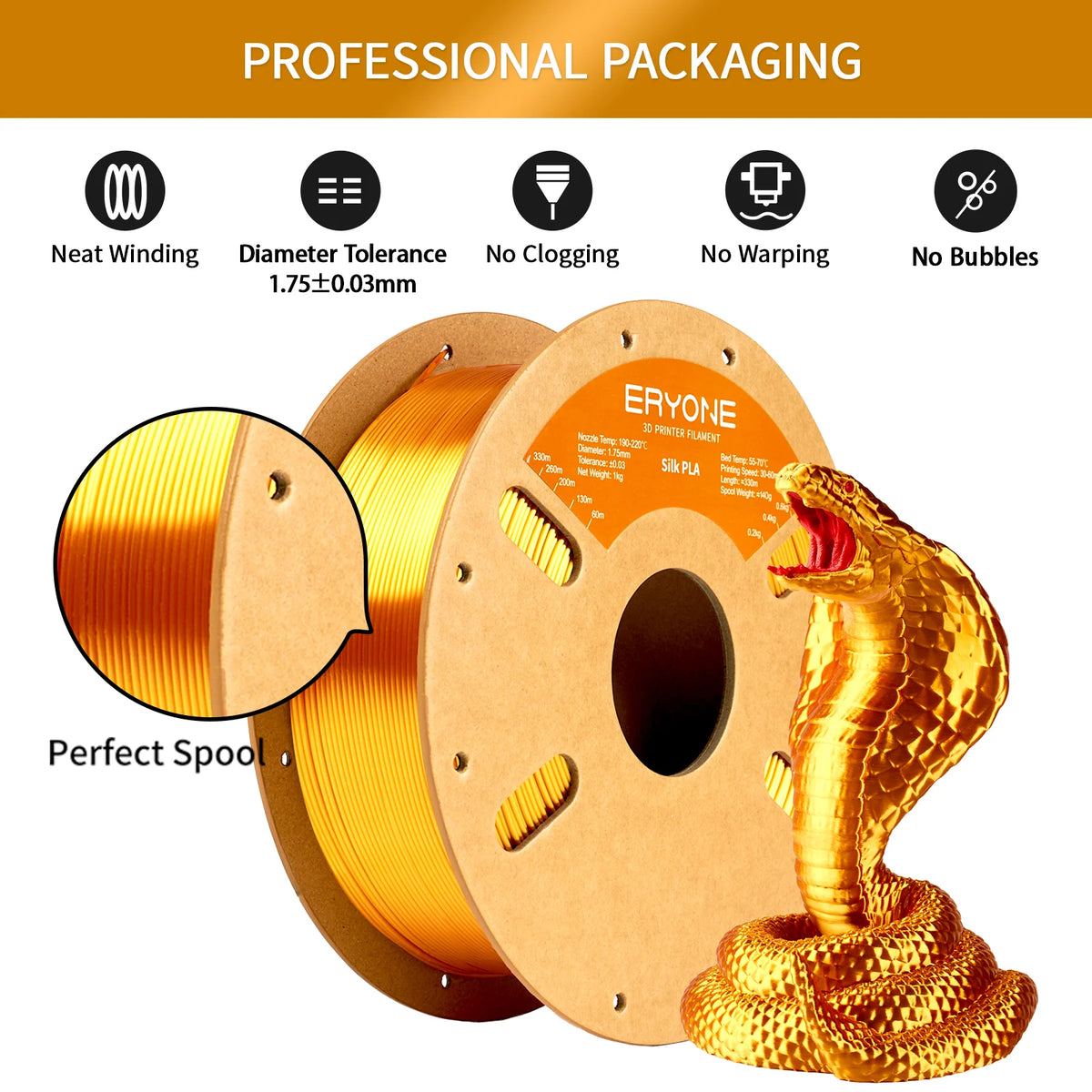 ERYONE Silk PLA 3D Printer Filament for Smooth Shiny Prints