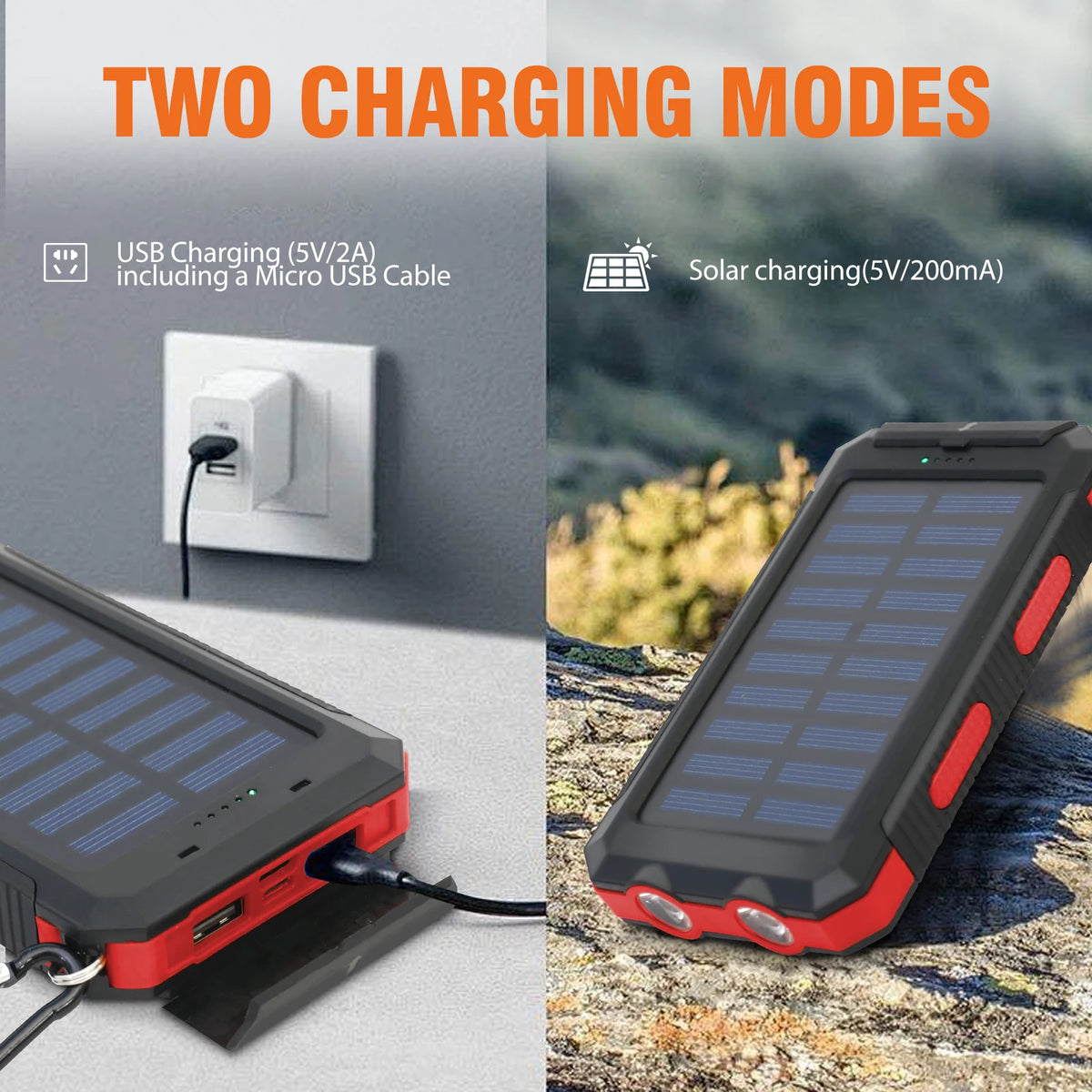 Portable Waterproof Solar Power Bank With Dual USB Ports