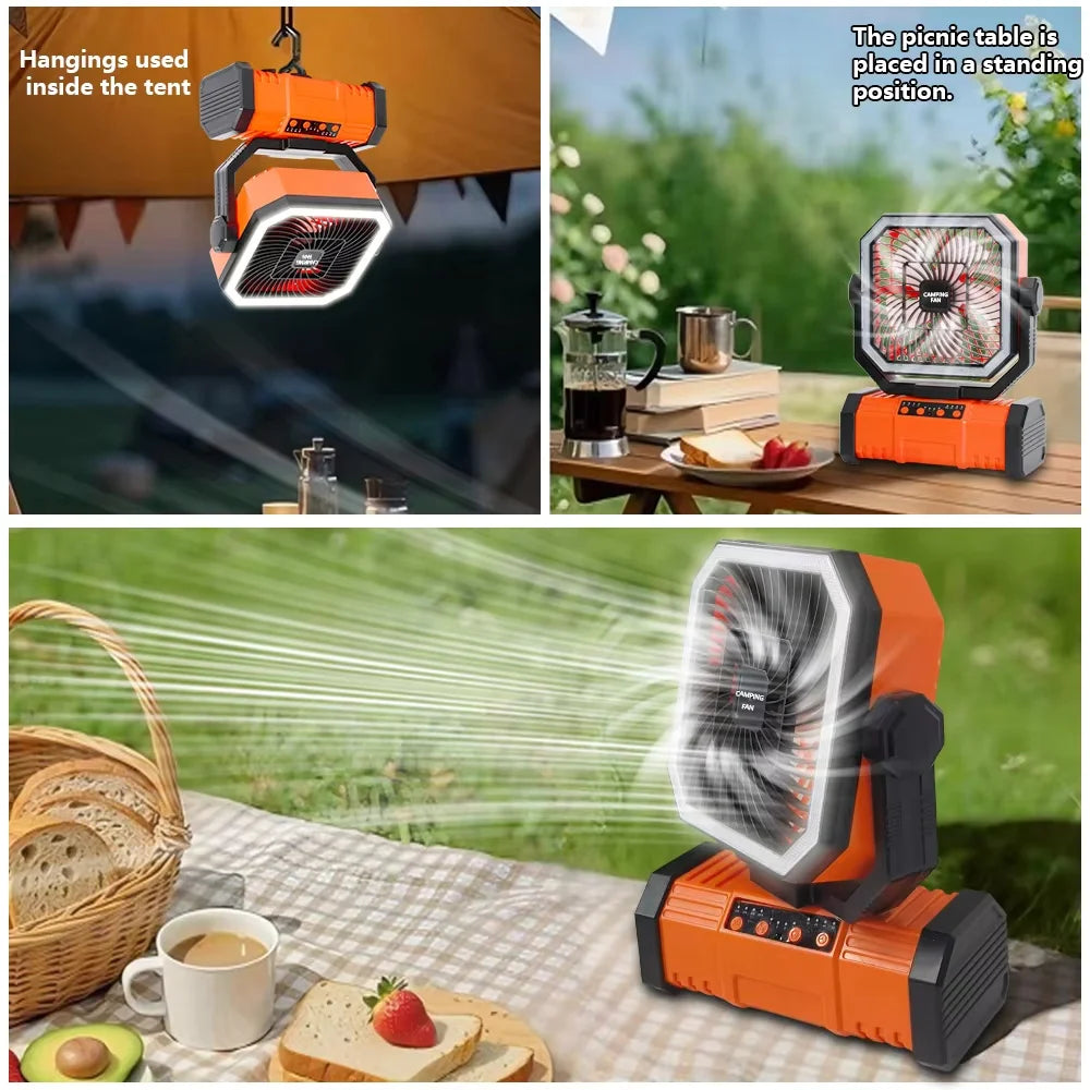 Portable Camping Fan With Led Light Remote Control Power Bank