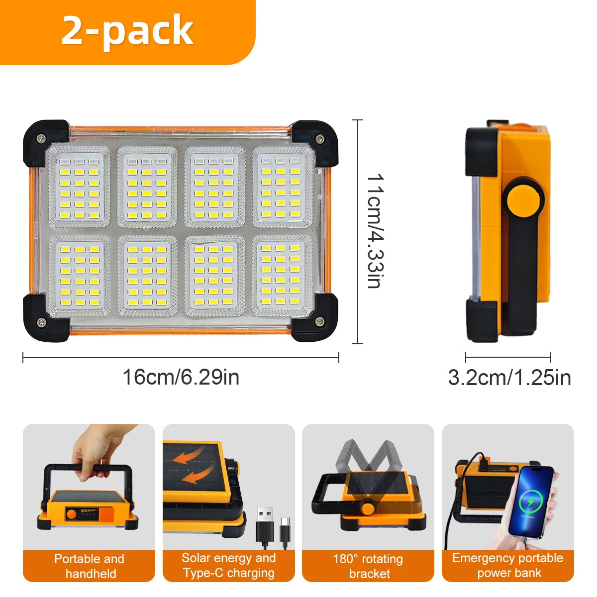Morglad Rechargeable Solar LED Work Light For Camping Emergencies