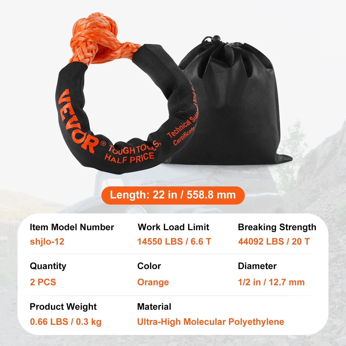 Synthetic Soft Shackle Tow Rope With Protective Sleeve for Offroad Recovery