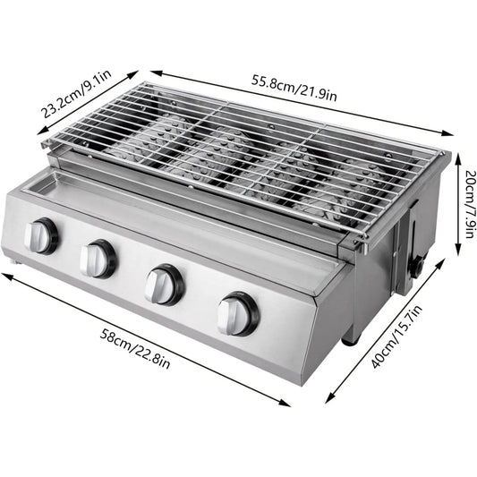 Four Burner Stainless Steel Propane Grill for Camping Outdoor Cooking