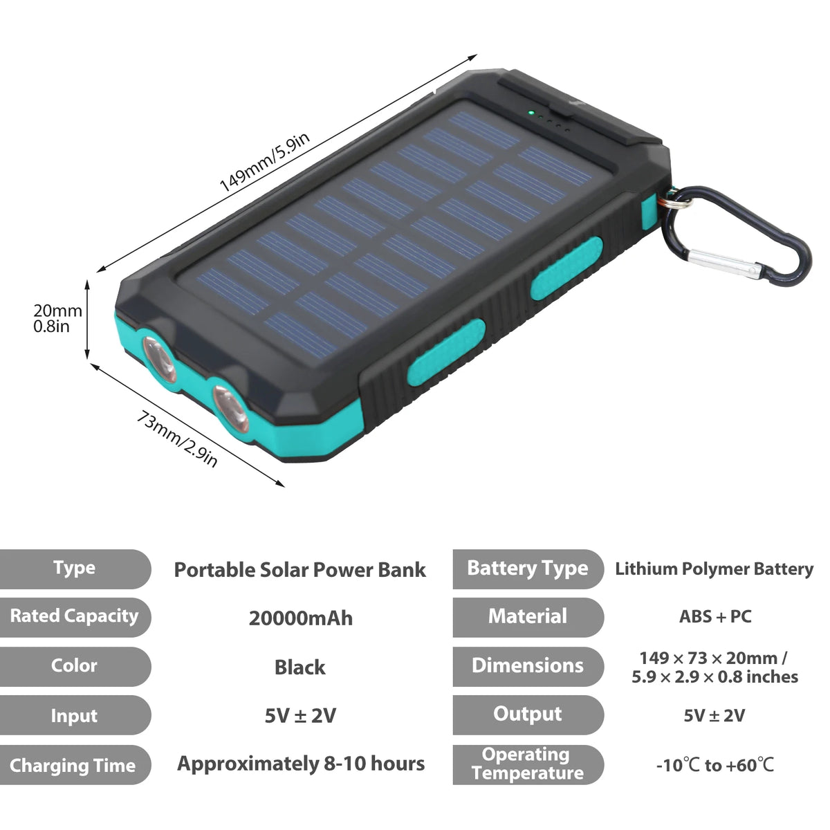 Portable Waterproof Solar Power Bank With Dual USB Ports