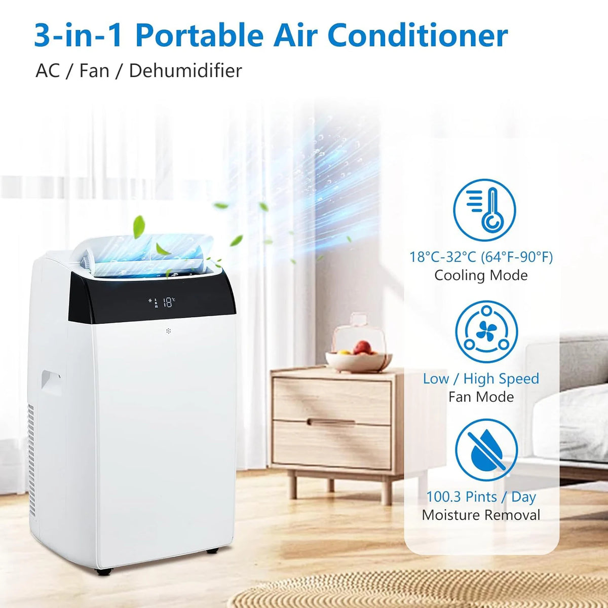 Adoolla Portable Air Conditioner With Integrated Fan And Dehumidifier