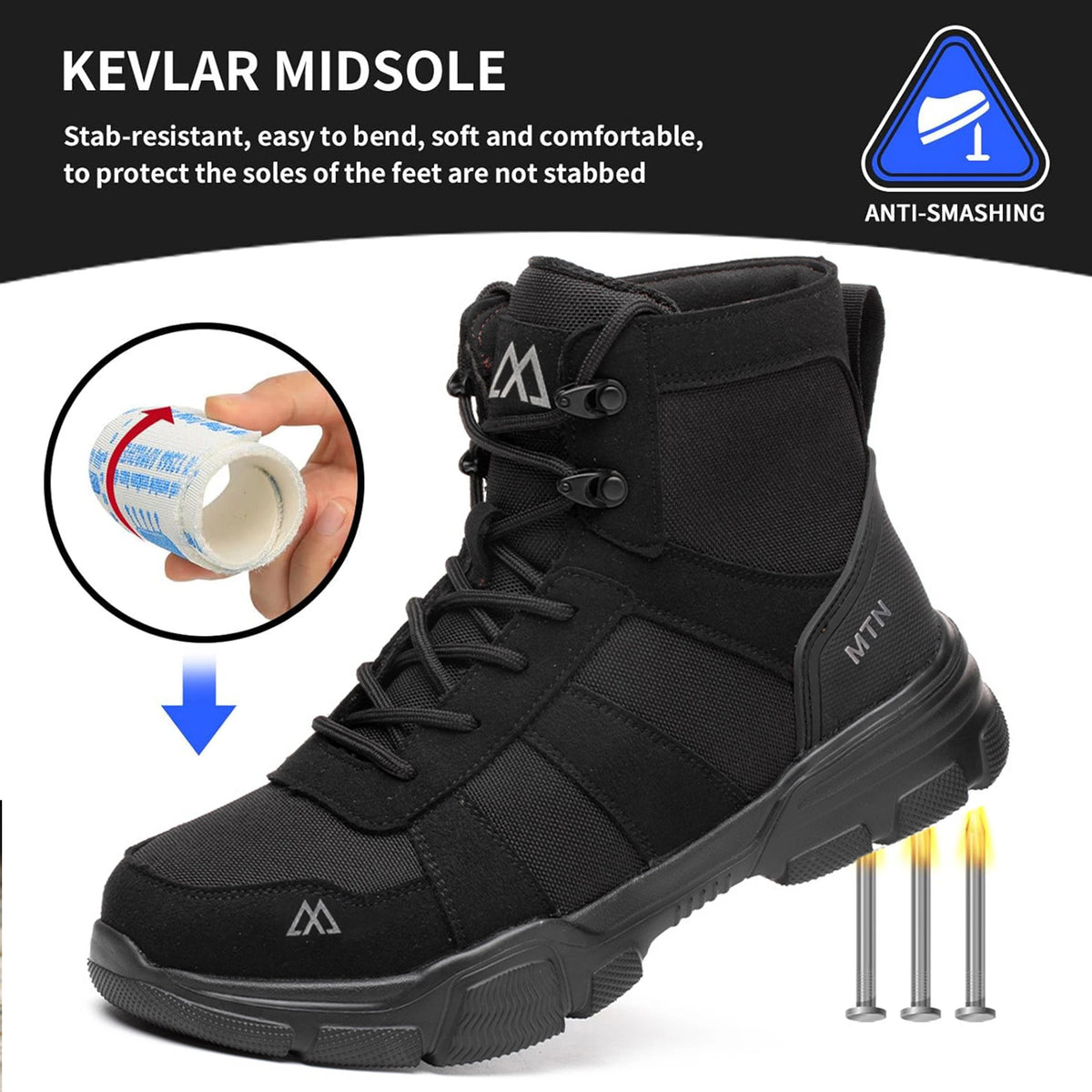 Lightweight Steel Toe Safety Work Shoes Puncture Resistant Non Slip