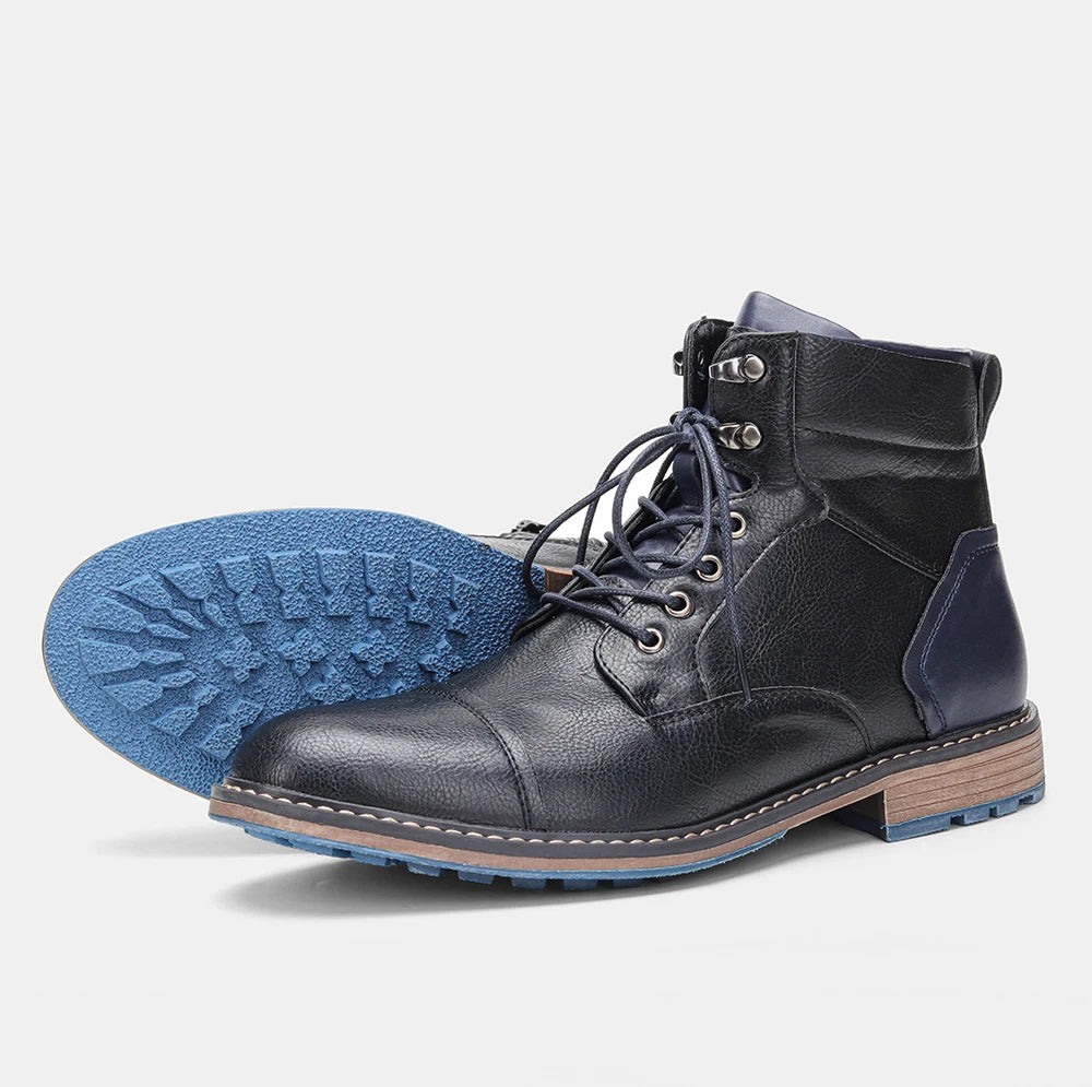 Men Retro Leather Ankle Boots With Zipper And Comfort Fit
