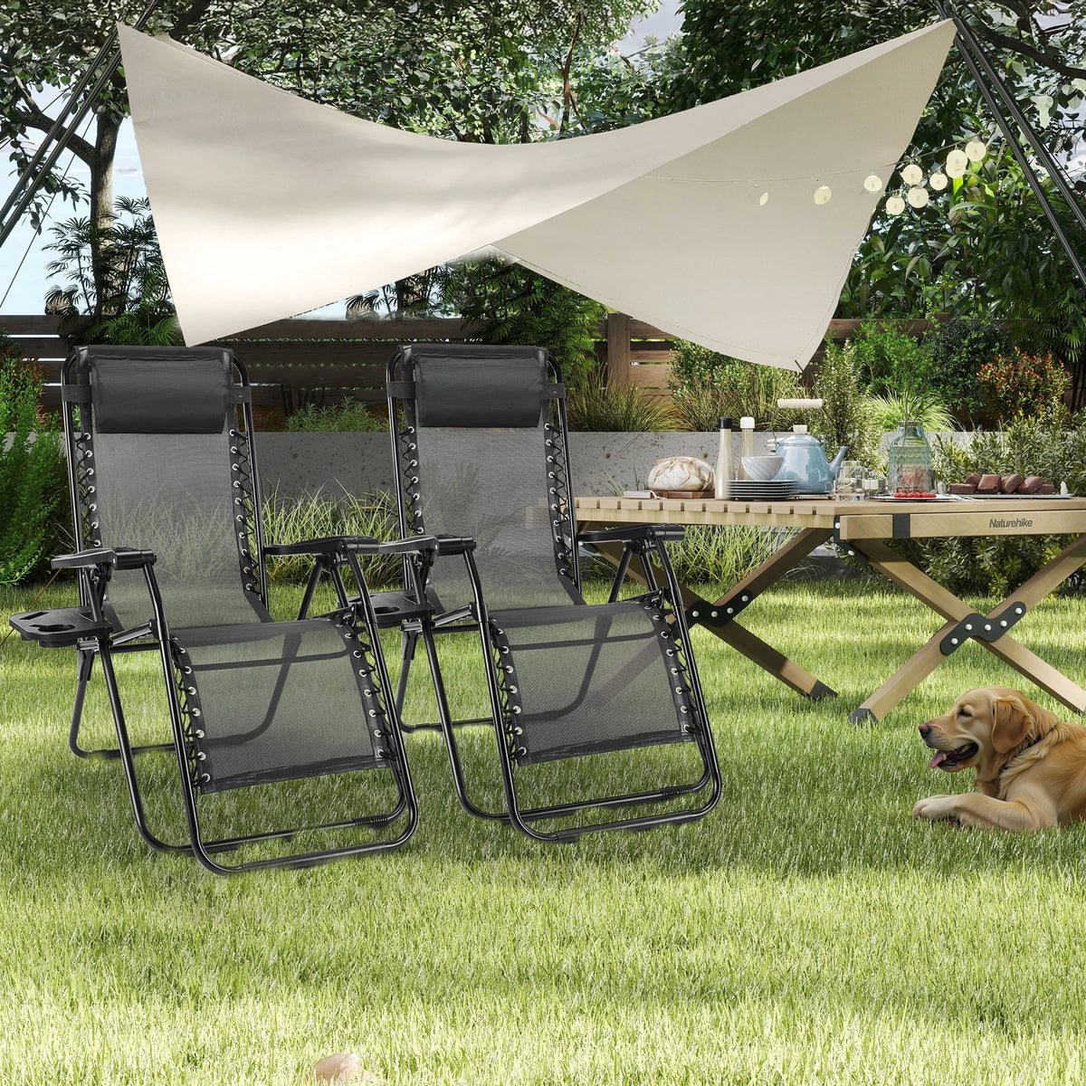 JHK Zero Gravity Recliner Chair Set Folding Outdoor Lounge Furniture