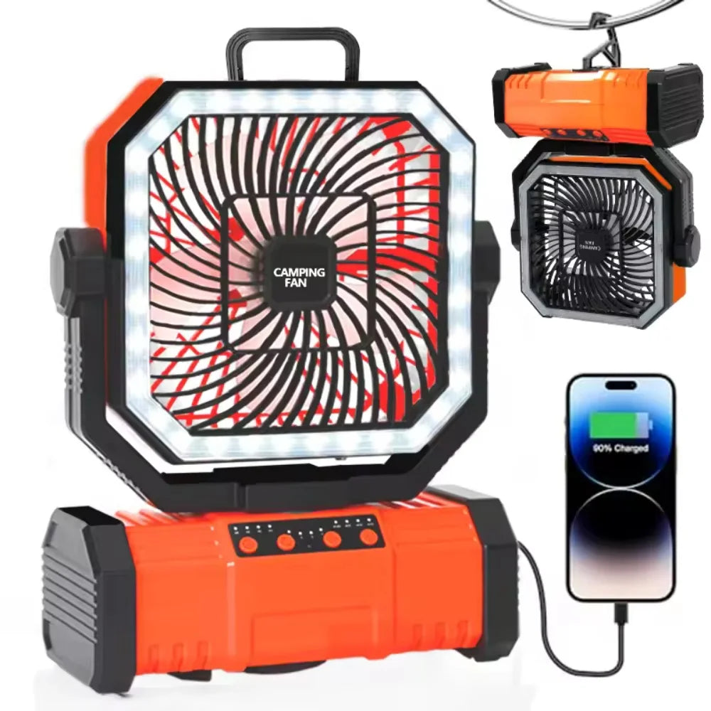 Portable Camping Fan With Led Light Remote Control Power Bank