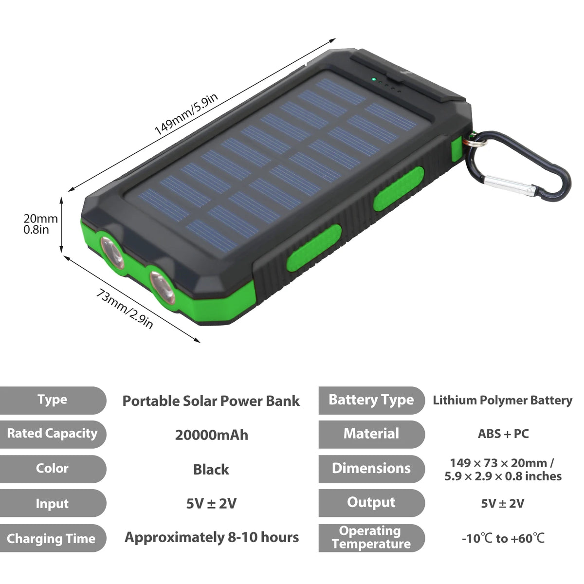 Portable Waterproof Solar Power Bank With Dual USB Ports