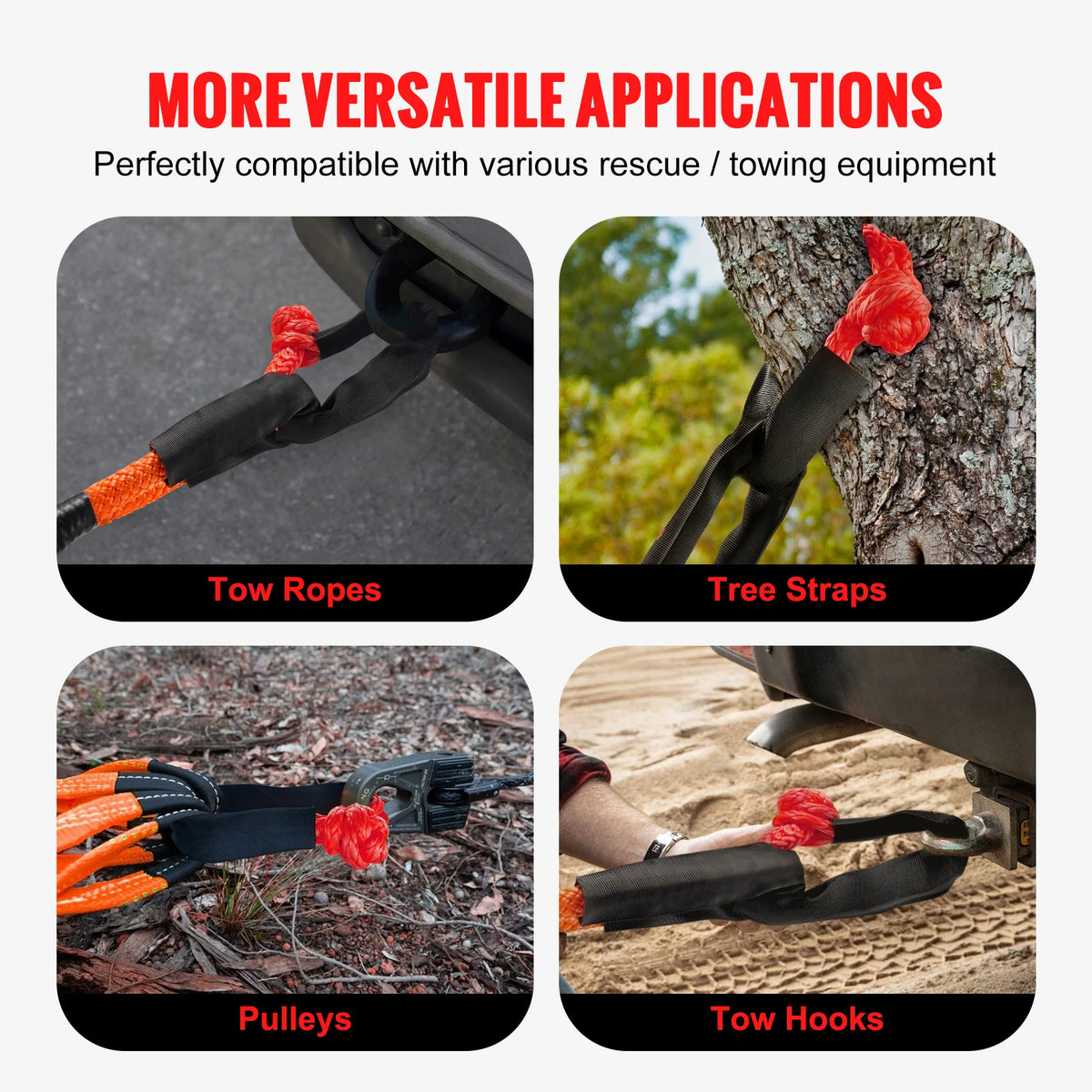 Synthetic Soft Shackle Tow Rope With Protective Sleeve for Offroad Recovery