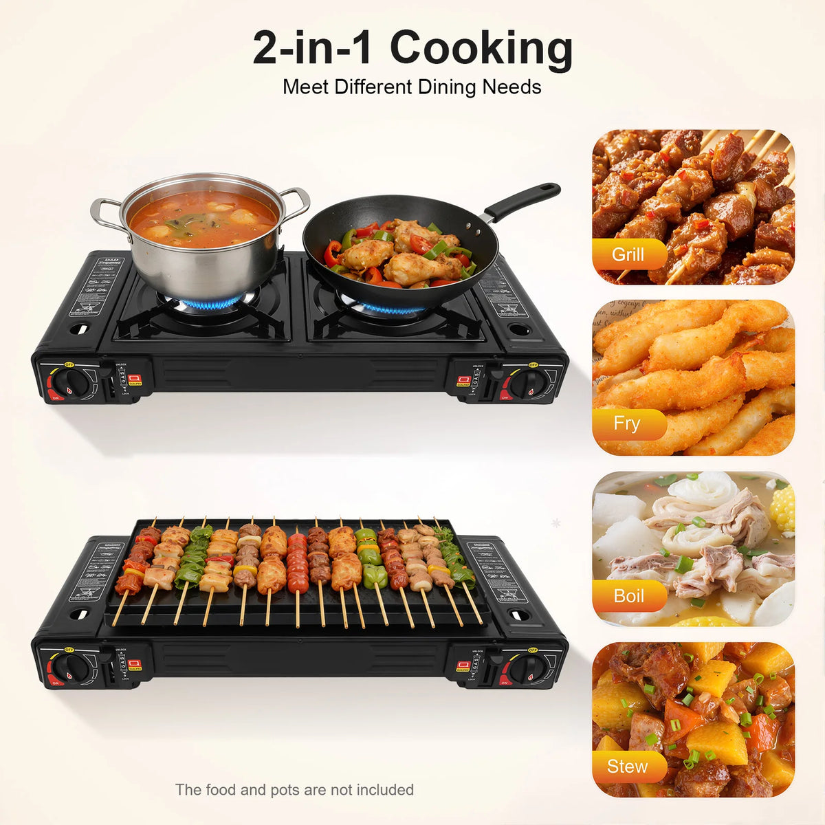 2500W Portable 2 Burner Stove with Baking Tray and Case