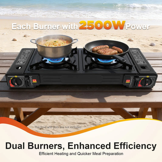 2500W Portable 2 Burner Stove with Baking Tray and Case