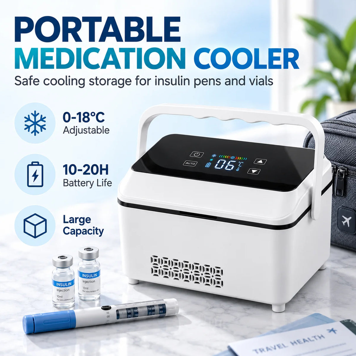 Portable Insulin Cooler With Adjustable Temperature For Travel And Home
