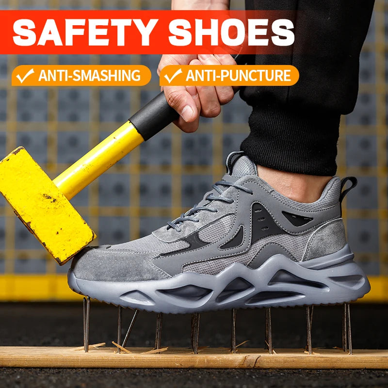 Men Lightweight Steel Toe Safety Shoes Breathable Non Slip Boots