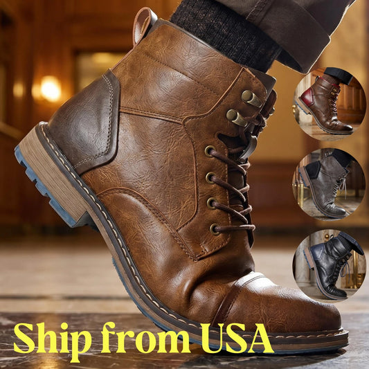 Men Retro Leather Ankle Boots With Zipper And Comfort Fit
