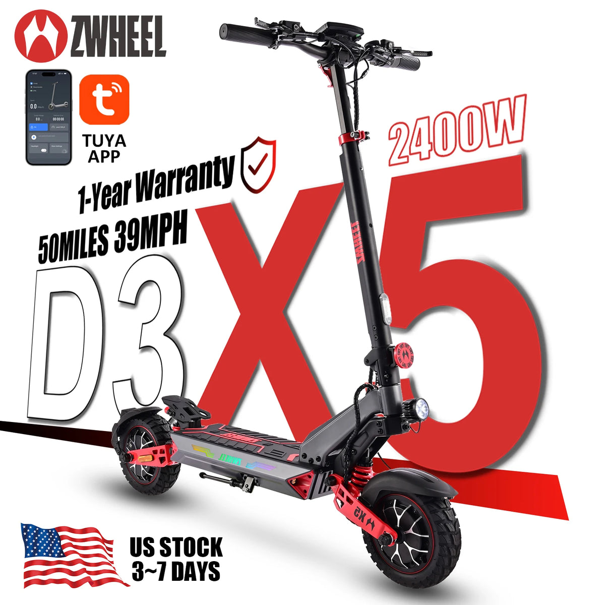 ZWHEEL D3 Dual Motor All Wheel Drive Electric Scooter for Commuting
