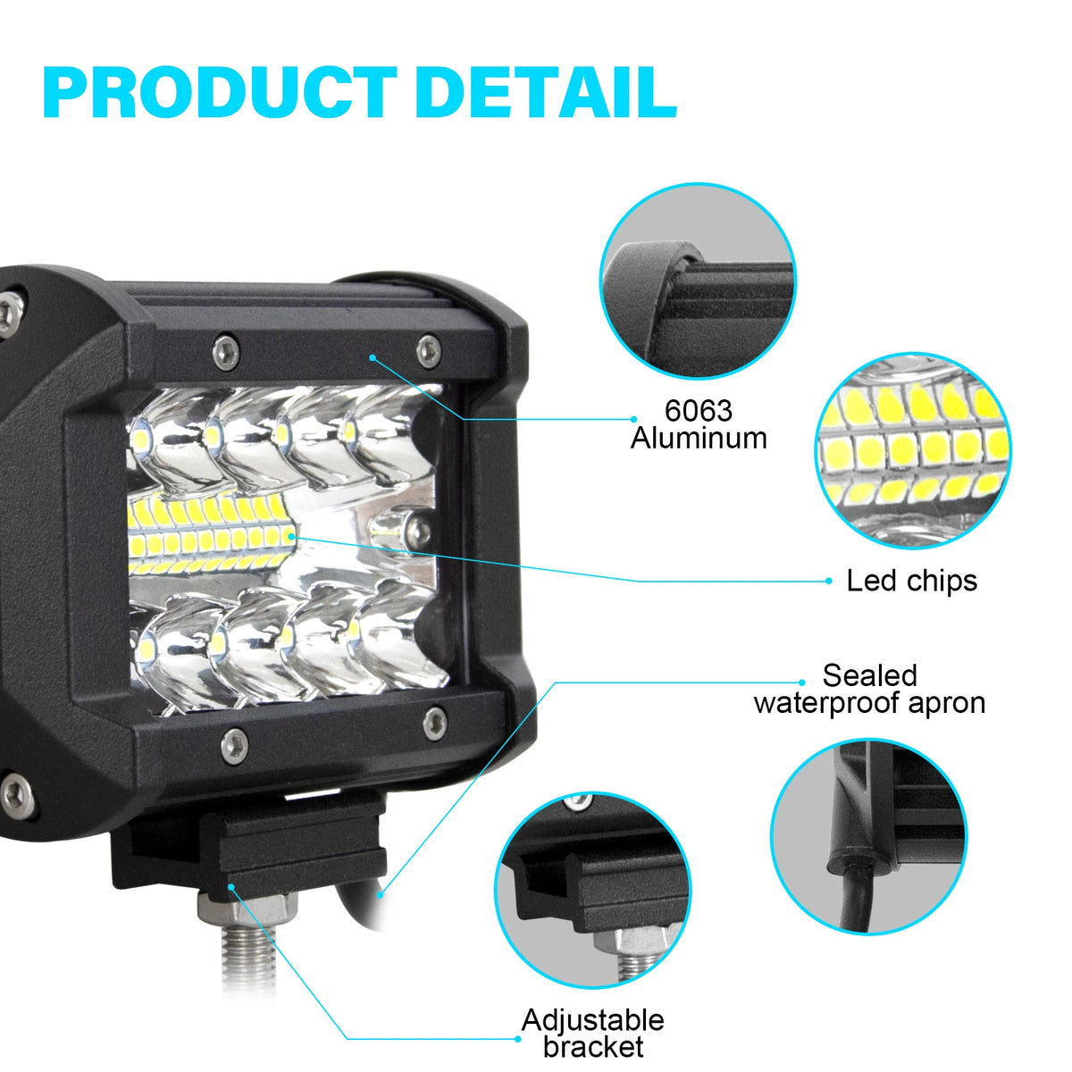 New 22- 52in 270W-675W Off Road LED Light Bar with 2Pcs 8D 60W Work Light Wire Kit 12V 24V Led Bar for  Off-road SUV 4WD 4x4 ATV