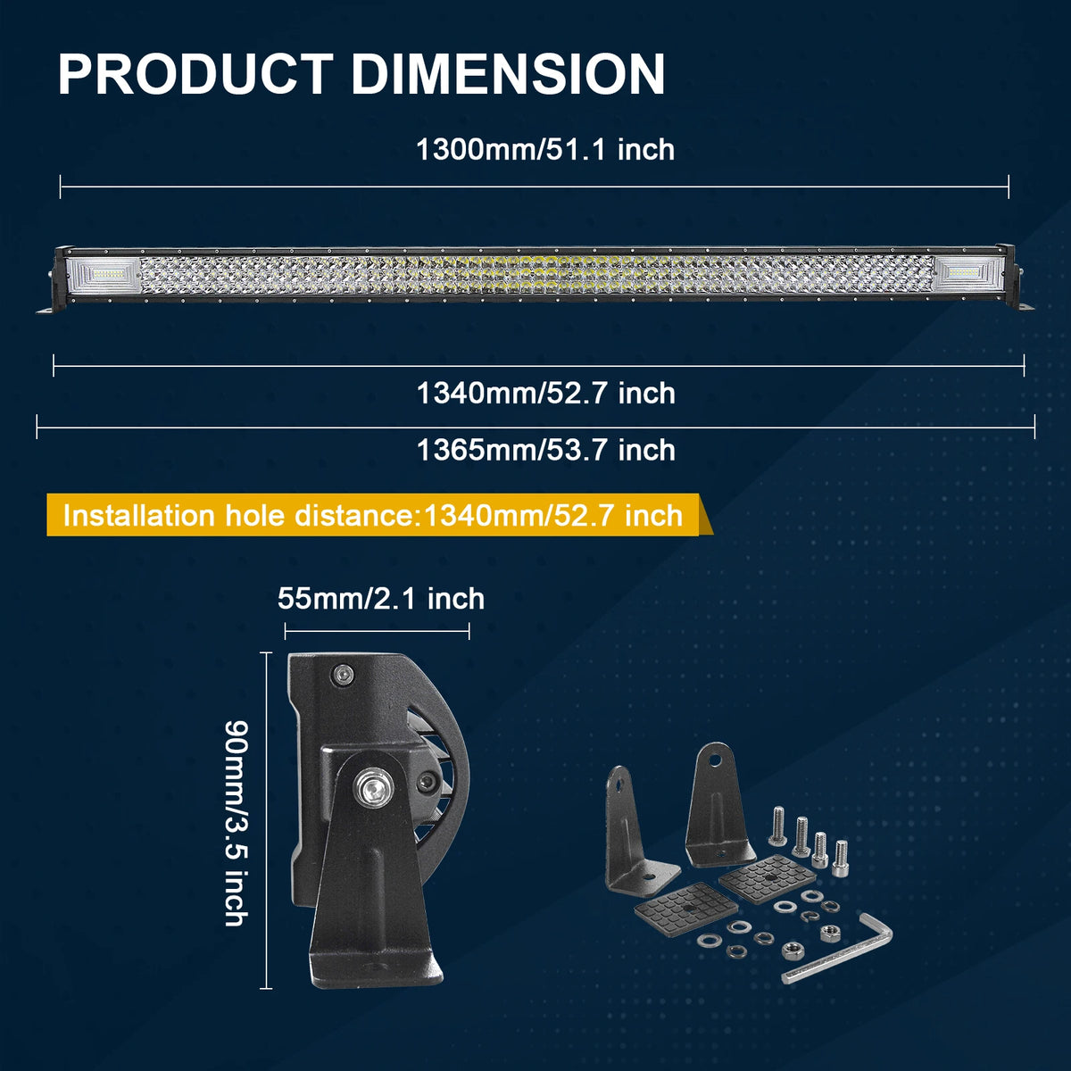 New 22- 52in 270W-675W Off Road LED Light Bar with 2Pcs 8D 60W Work Light Wire Kit 12V 24V Led Bar for  Off-road SUV 4WD 4x4 ATV