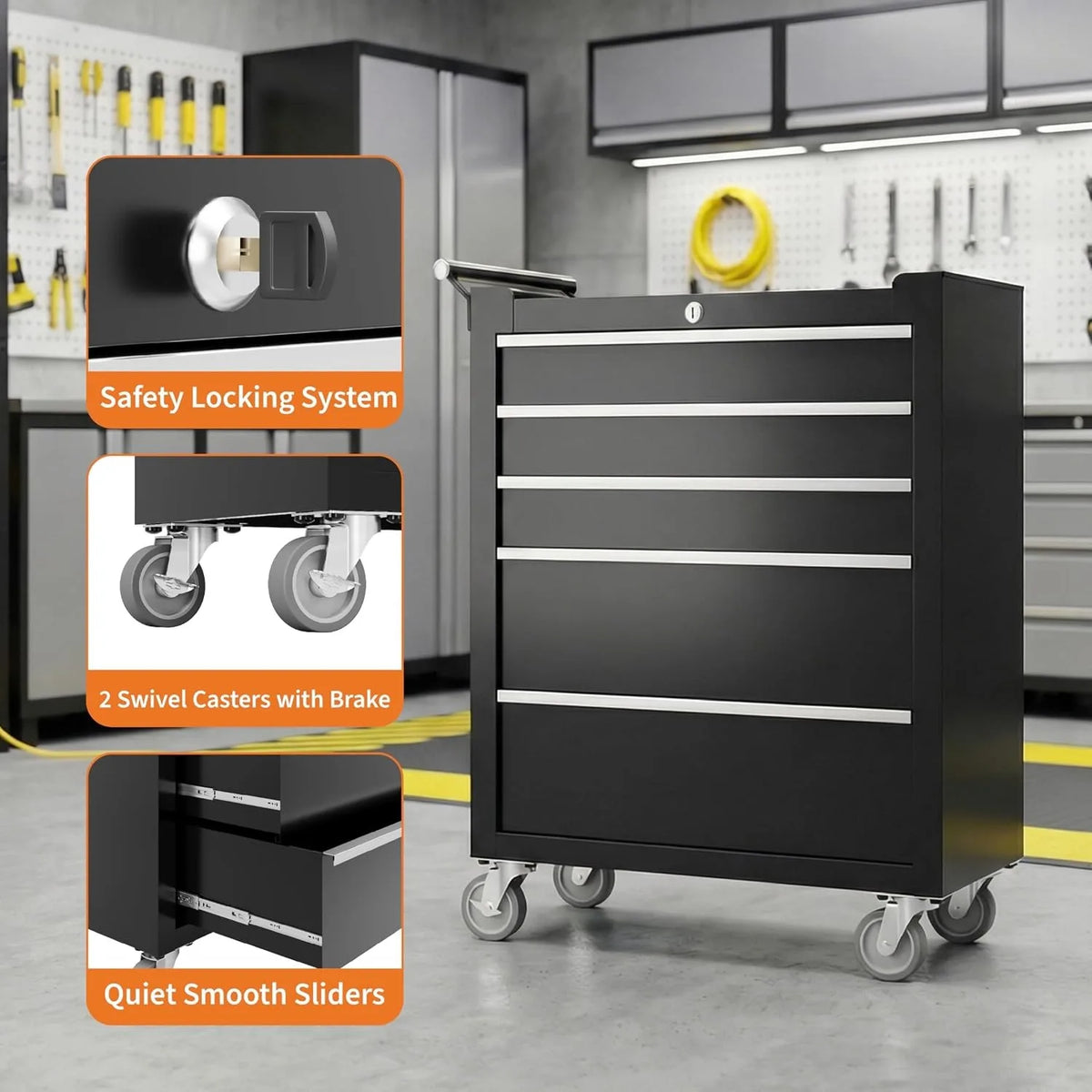 Heavy Duty Five Drawer Rolling Tool Chest With Lock
