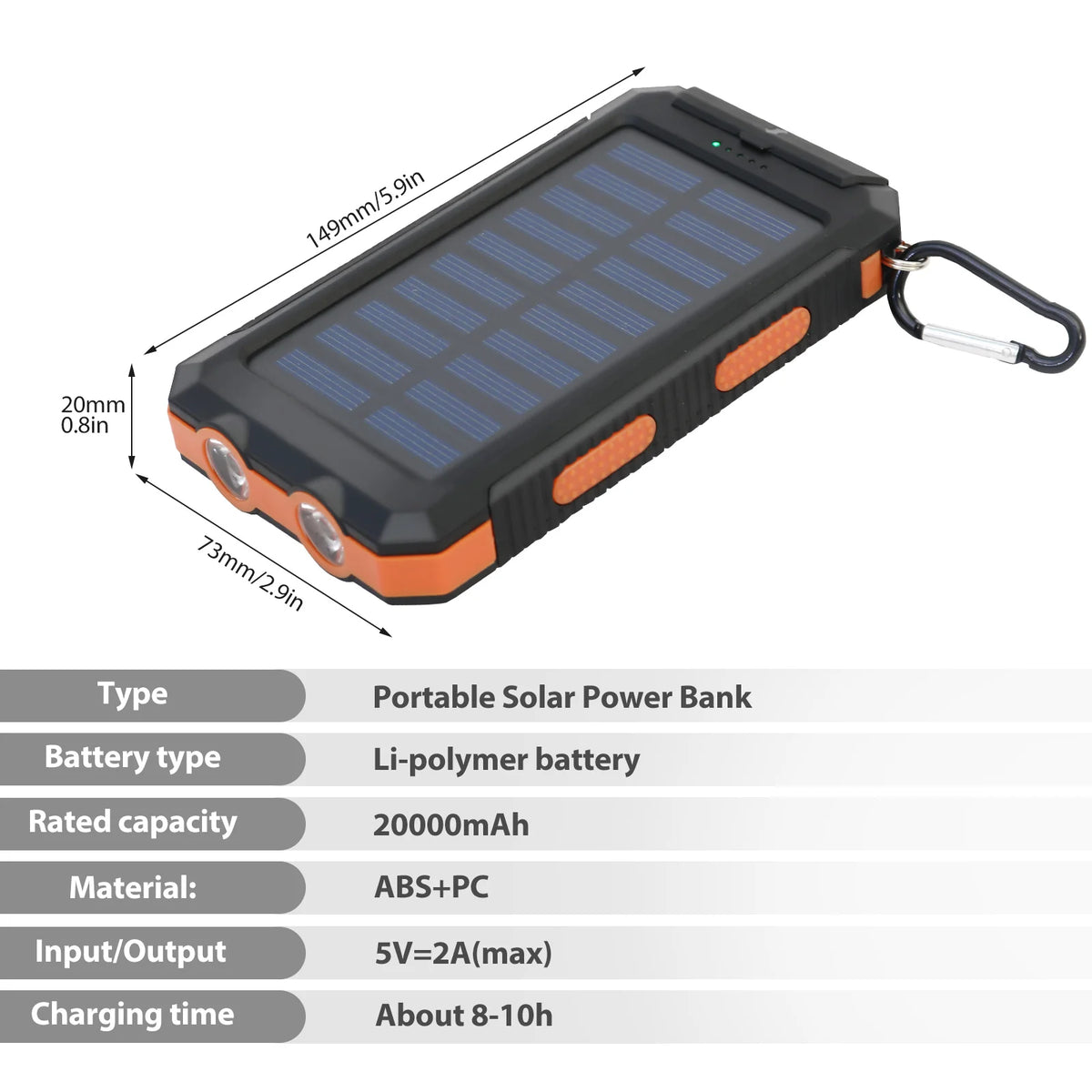 Portable Waterproof Solar Power Bank With Dual USB Ports