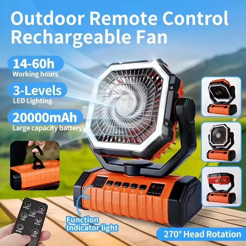Portable Camping Fan With Led Light Remote Control Power Bank