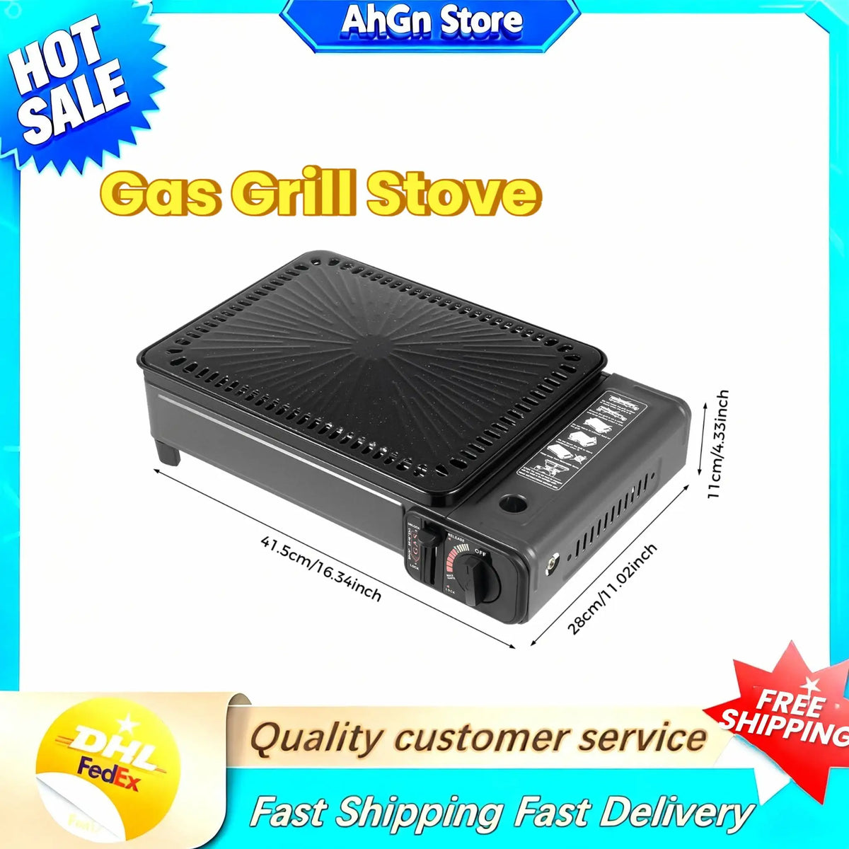 Portable Butane Camping Grill With Adjustable Flame And Baking Sheet