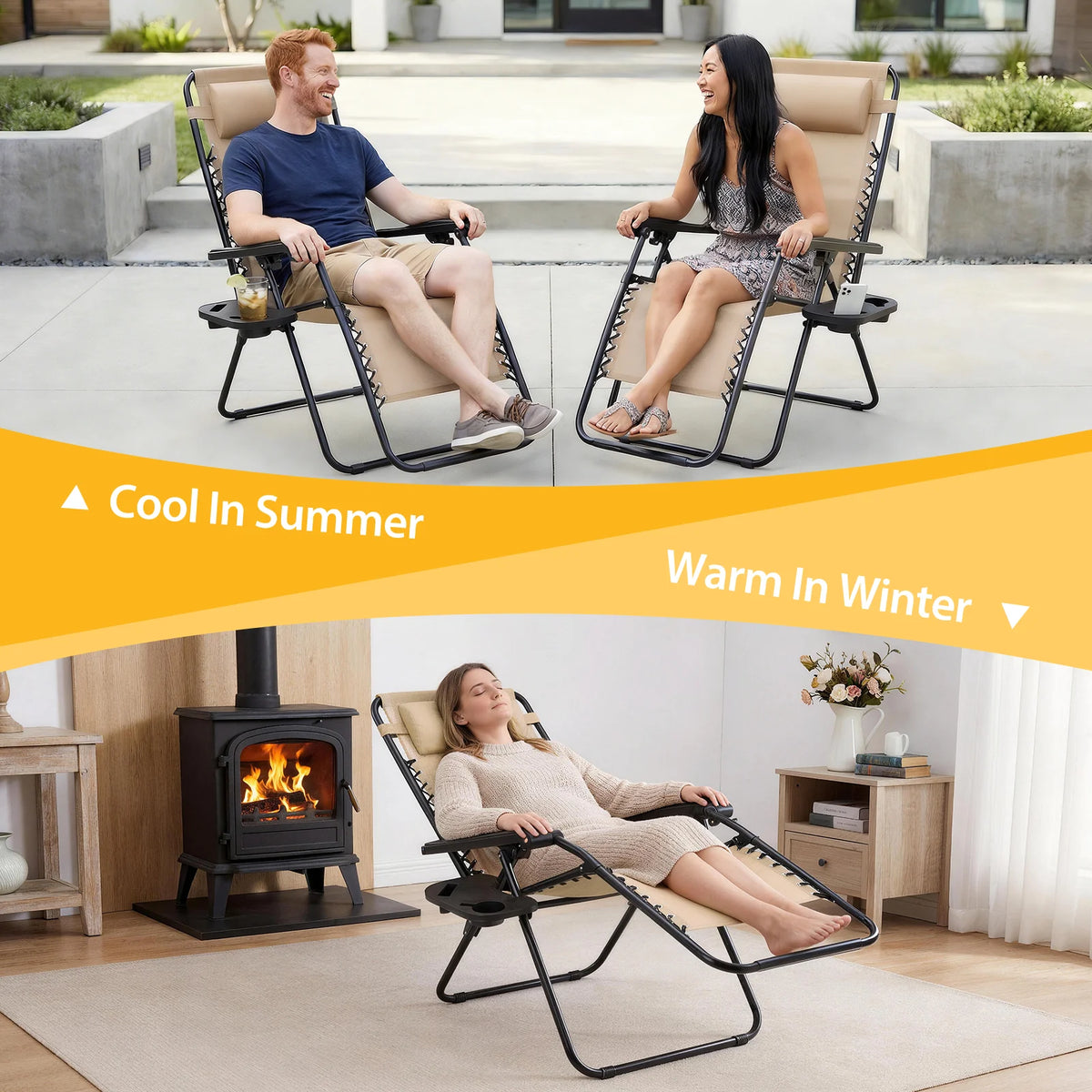 JHK Zero Gravity Recliner Chair Set Folding Outdoor Lounge Furniture